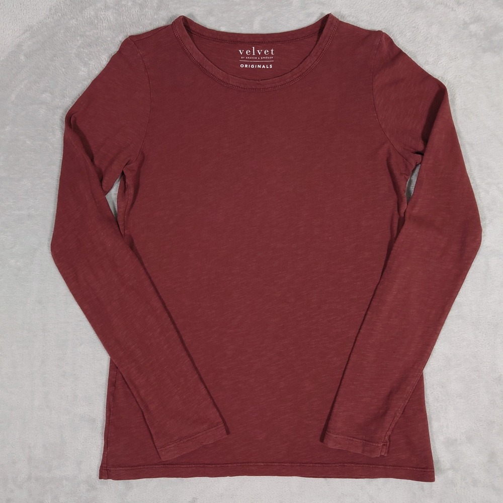 Velvet by Graham & Spencer Originals Cotton Slub Jersey Long Sleeve Tee Red M US